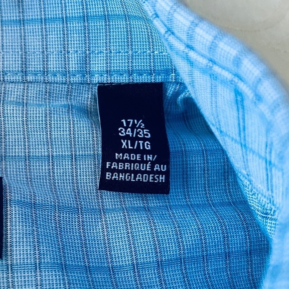 DKNY Men's Blue Rectangle Check Print Long Sleeve Button Up Shirt Size‎ XL - Picture 8 of 12